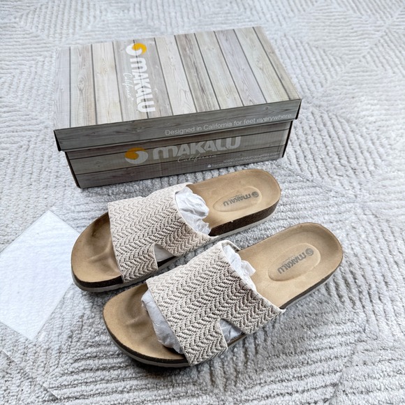 Makalu California Shoes - Makalu Nayeli Slide Sandals Women's 10 Cream Knit Boho Summer Earthy Beach Gypsy